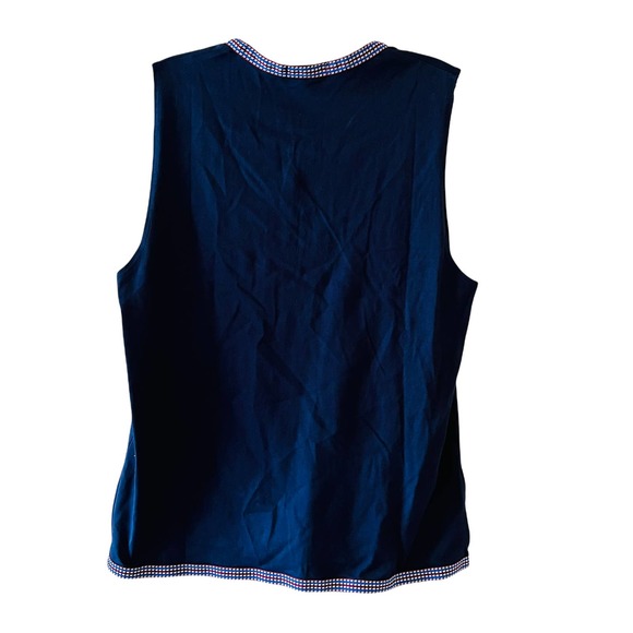 J. Crew Cotton Navy Multicolored Trim Sleeveless Tie Neck Top Size Medium NEW - Picture 6 of 9